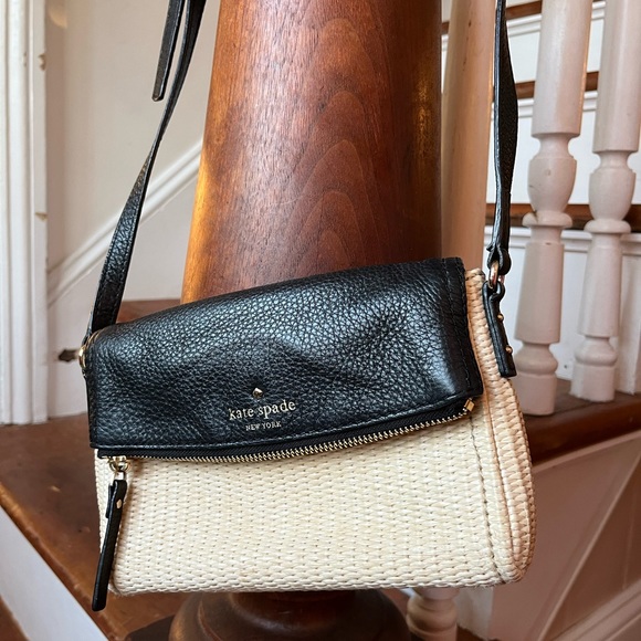 kate spade Bags Kate Spade Black Leather Straw Crossbody Bag Poshmark